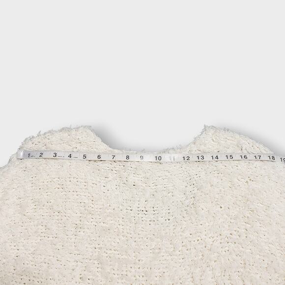 Nation Ltd. Shaggy Fuzzy Short Sleeve V-Neck Teddy Sweater Tee Cream Sz Small - Picture 11 of 12